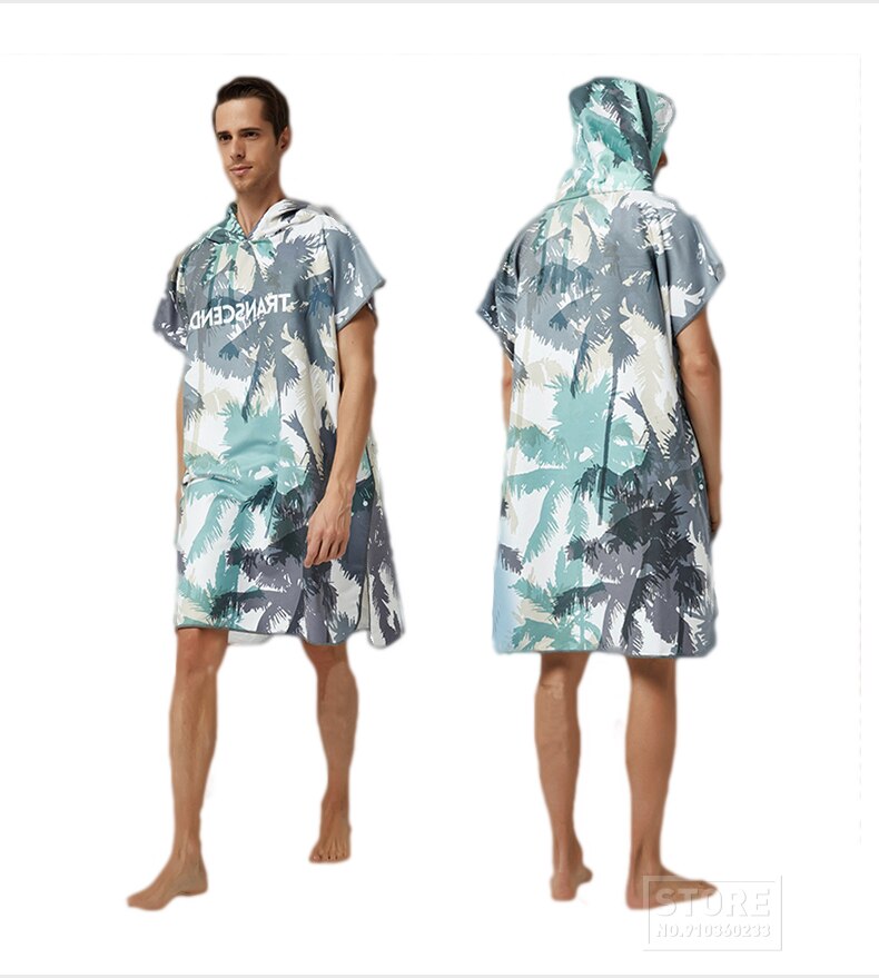 Serviette de plage en microfibre, grande taille, costume de bain, Robe de natation, à capuche, serviette de bain, Surf hommes femmes, Poncho, peignoir rapide: green