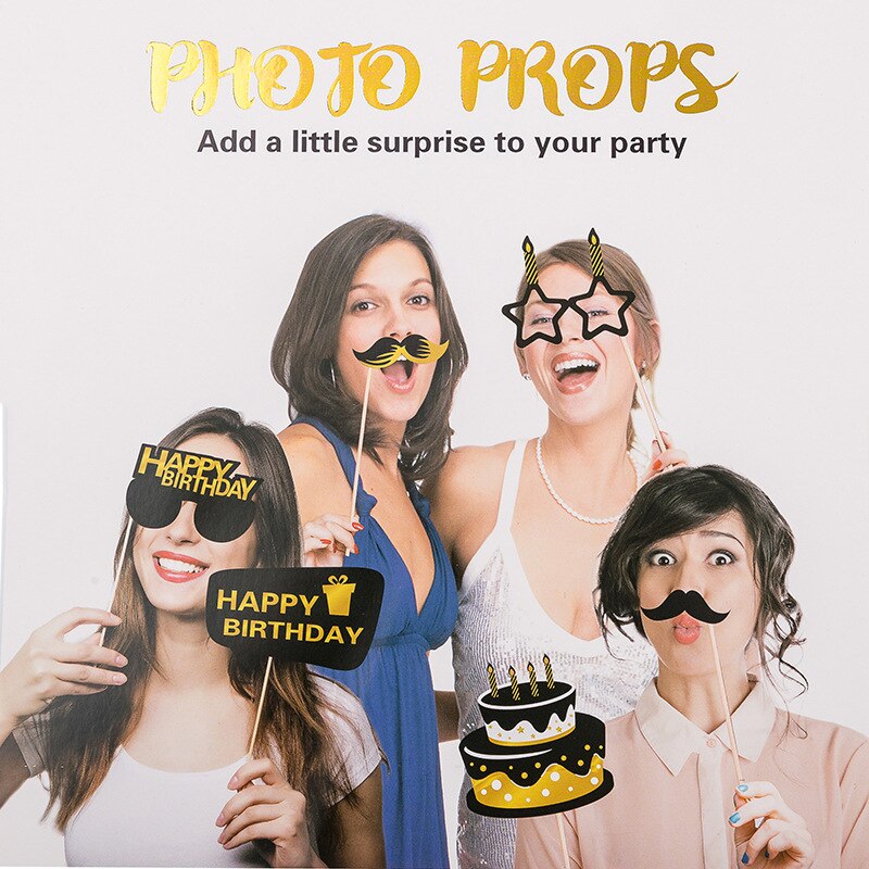 Funny Birthday Photobooth Props Stamping Gold Happy Birthday Photo Props DIY Photo Booth Birthday Party Happy Birthday Party Dec