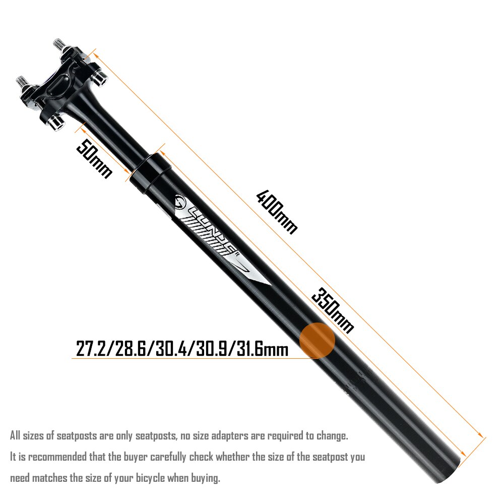 LUNJE Bike Seatpost 400mm Spring Suspension Damping Dropper Telescopic Seatpost 27.2/28.6/30.4/30.9/31.6mm MTB Bicycle Seat Post