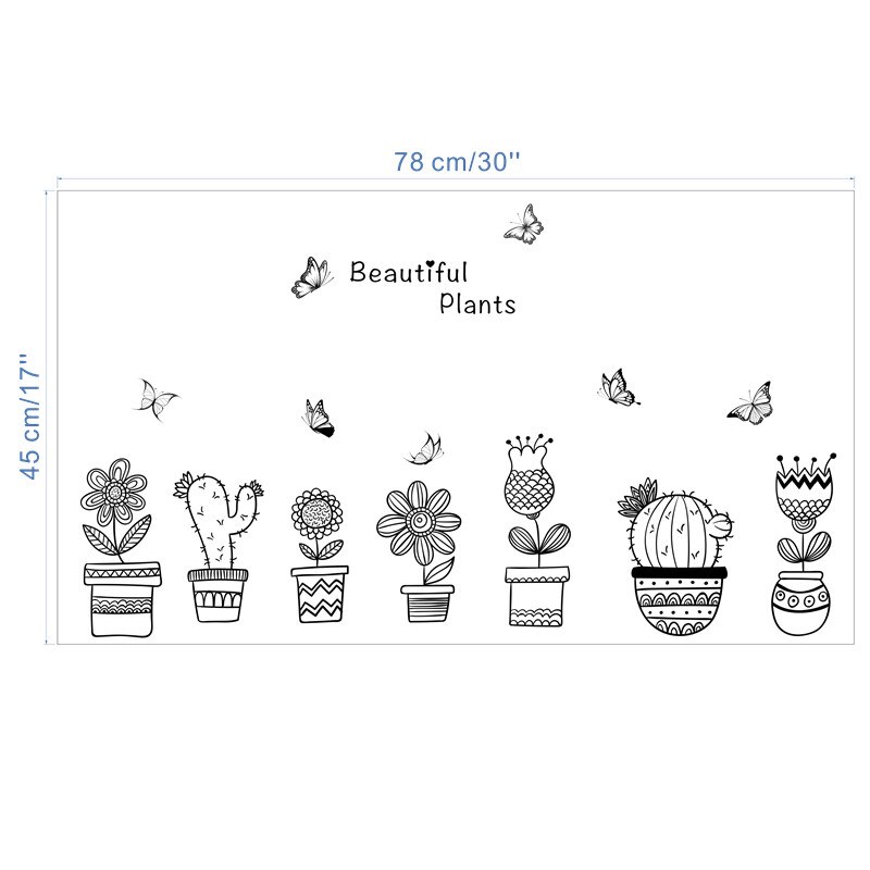 Potteplante blomst sommerfugl wallstickers decalques boligdekoration adesivo de parede boligdekoration wallsticker wallsticker vægmaleri plakat