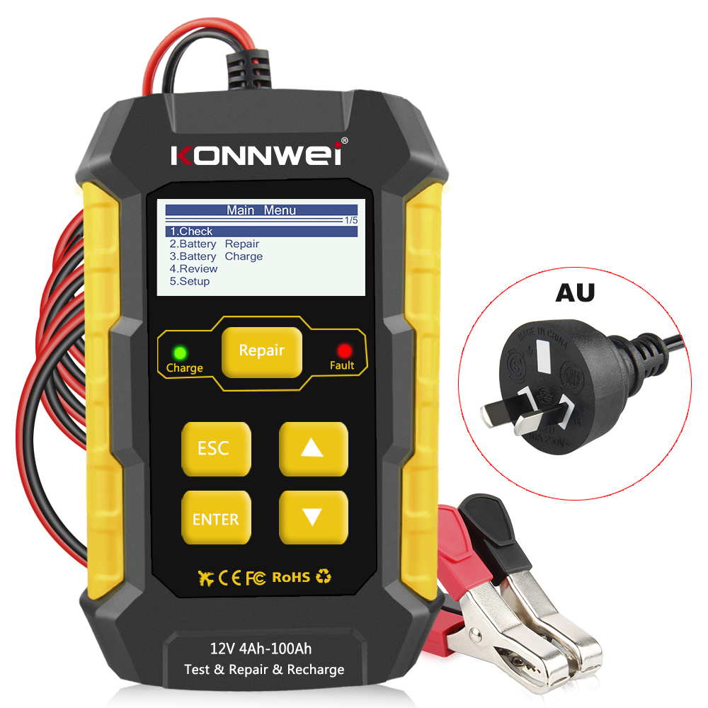 KONNWEI KW510 Car Battery Tester Charger Analyzer Battery Charger 12v Wet Dry Lead Acid Battery Automatic Car Diagnostic Tool: KW510 AU plug