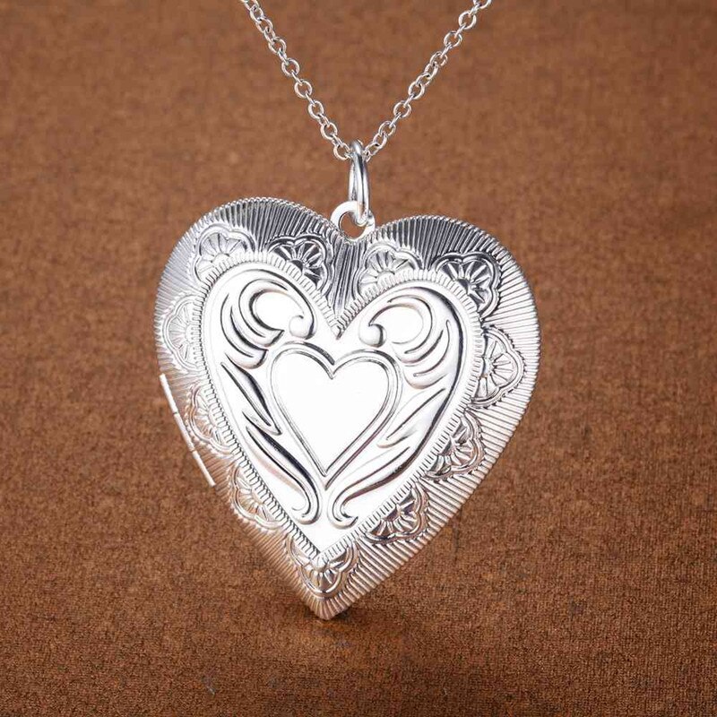 925 Sterling Zilveren Ketting Hart Fotolijst Hanger Kettingen Voor Vrouwen 18 Inches Huwelijksverjaardag Mode-sieraden