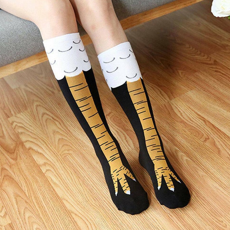 Women Crazy Funny Chicken Leg Cluck Novelty Knee Thight High Sock Breathable Fitness TC21