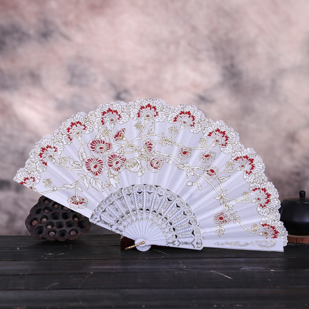 Chinese Stijl Dance Wedding Party Lace Silk Folding Handheld Bloem Fans Houten Chinese Stijl Hand Held Fans Wachlarz Drewniany: G