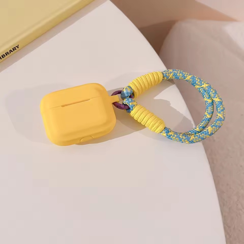 Coque en silicone souple pour Airpods Pro 2 3 1 4, housse de protection de luxe pour écouteurs sans fil avec lanière, accessoires pour écouteurs sans fil: XS / YELLOW