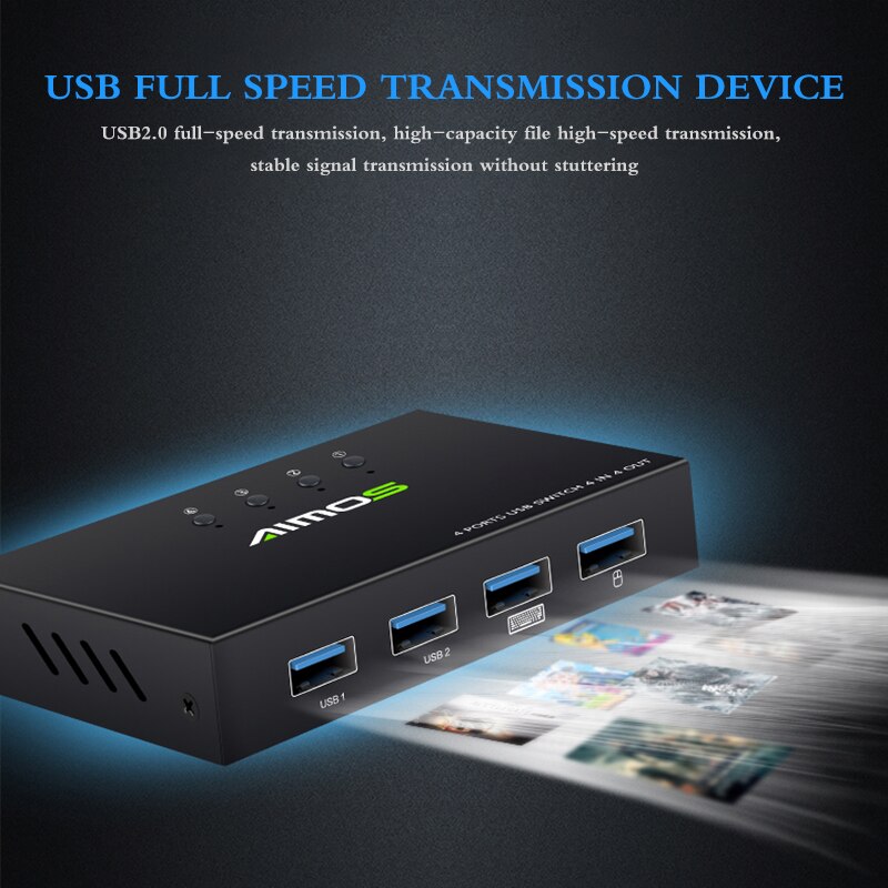 USB 2.0 KVM Switch Adapter Box Hub Sharing Switch Box 4 USB Port Sharing USB Devices For Keyboard Mouse Printer Scanner