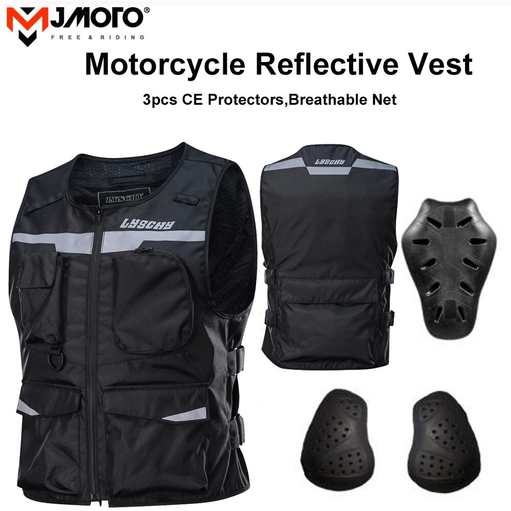 LYSCHY-Chaleco de motocicleta para hombre, Chaleco Reflectante a prueba de viento, transpirable, protección Giubbotto, Yelekce: Negro / M-L