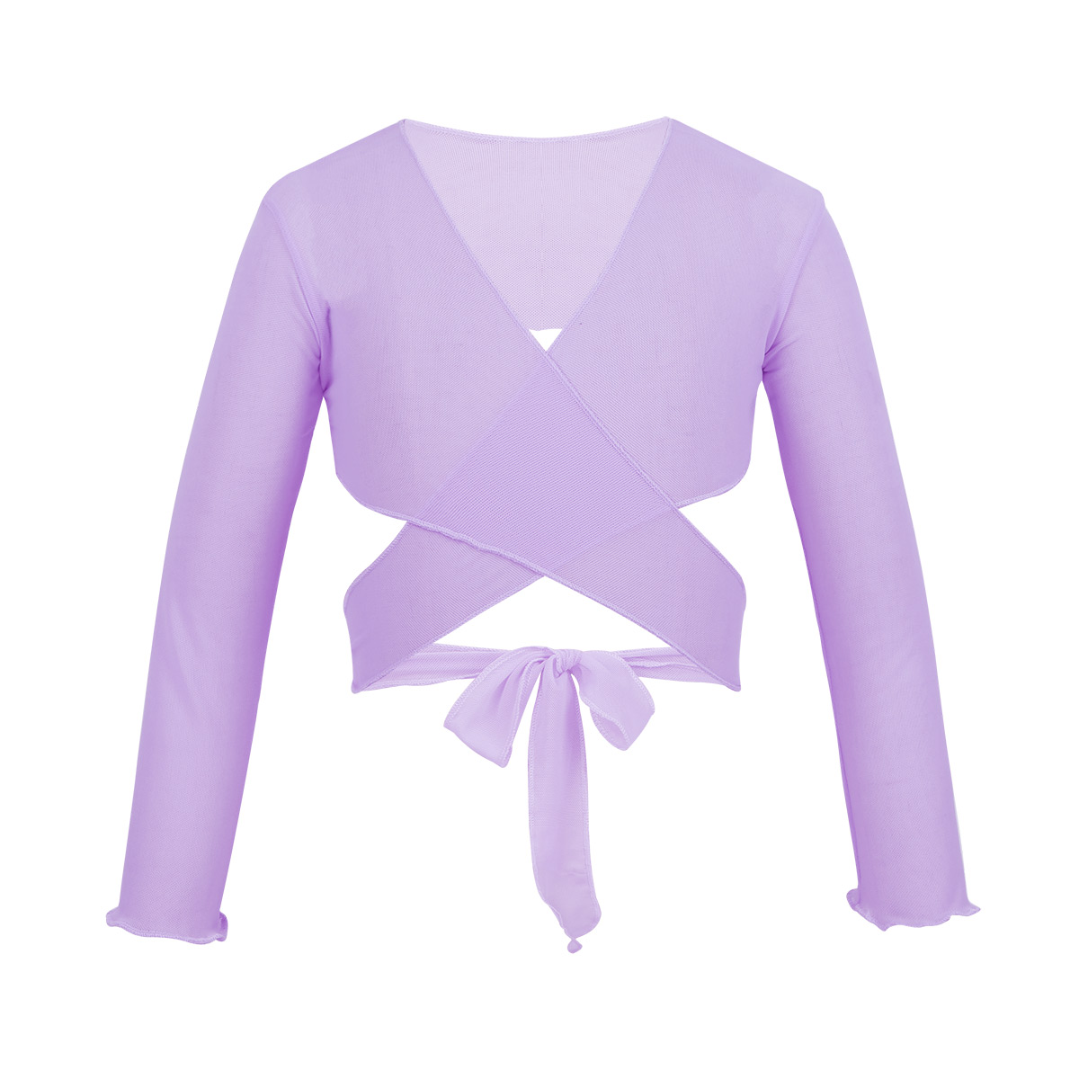 3-12 Years Kids Girls Classic Mesh Ballet Costume Long Sleeve Wrap Top with Adjustable Tie Closure for Wedding Party Shrug: Lavender / 13(130)