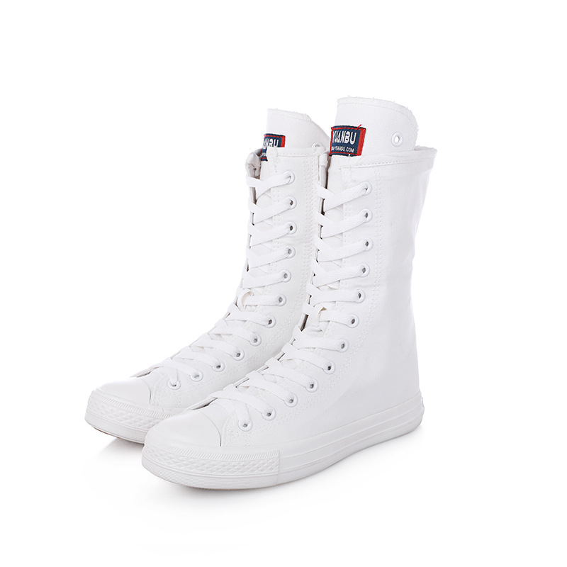 Cozulma dames witte veterlaarzen met rits aan de zijkant, canvas schoenen, dameslaarzen met ronde neus, plus maat 34-43: Wit / 4.5