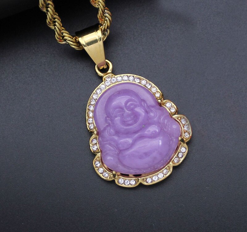 Hip Hop Bling Iced Out Gold Kleur Rvs Lachende Boeddha Maitreya Hanger Ketting Voor Mannen Rapper Sieraden: 1