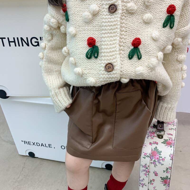 Jupes en Faux cuir pour enfant filles automne jupe en cuir Pu bas enfants fille décontracté solide jupe droite