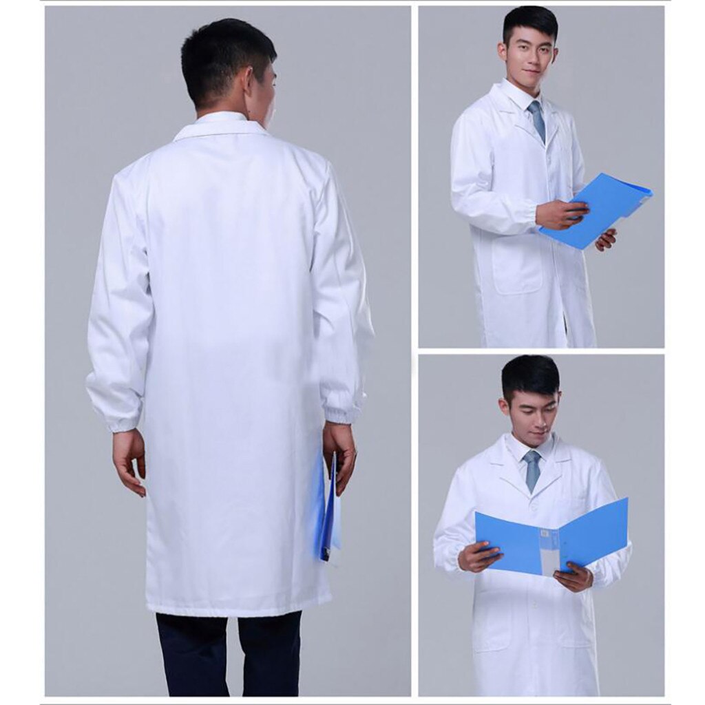 Doctor's Clothing Pure White Lab Coats Lapel Collar Button Down Unisex Long Sleeve Hospital uniform