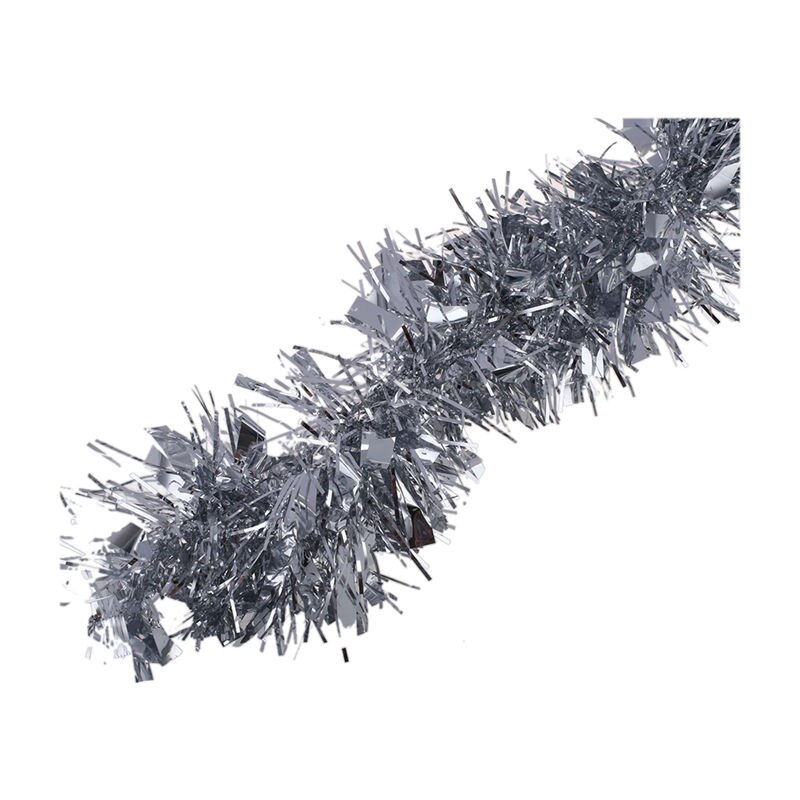 2m (6.5ft) Deluxe Thick Chunky Wide Silver Shiny Christmas Tree Tinsel Garland with Embossing Decoration