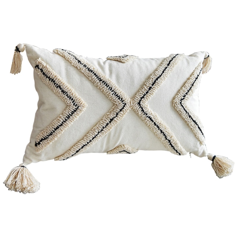 Scandinavische Stijl Boho Sierkussen Case Geweven Getuft Geometrische Gestreepte Katoenen Kussenhoes Shell Met Kwastje Voor Couch Sofa