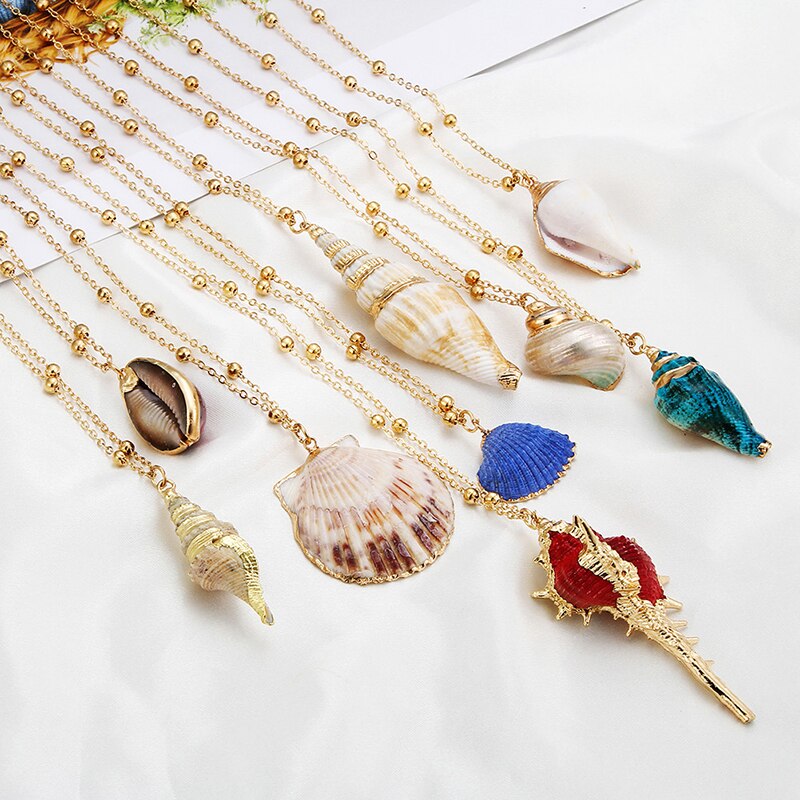 Boho Conch Zeeschelp Ketting voor Vrouwen Mode Gouden Ketting Choker Natuurlijke Shell Hanger Porceleinslak Ketting Vrouwelijke Zomer Sieraden