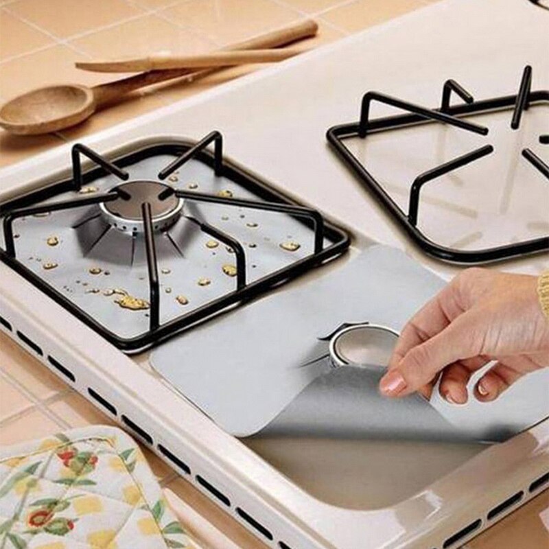 1/2/4Pc Kachel Protector Cover Liner Gasfornuis Protector Gasfornuis Kookplaat Brander Protector Keuken Accessoires mat Fornuis Cover: 2pcs  Silver