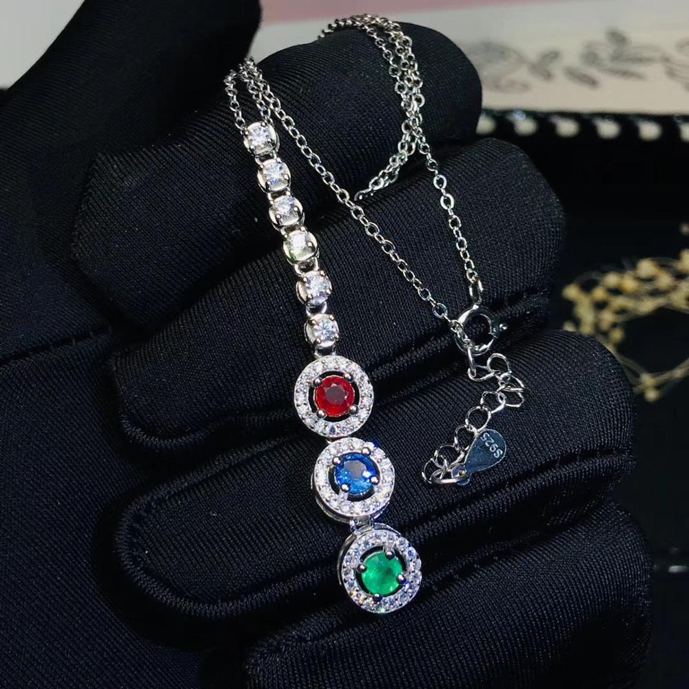 KJJEAXCMY boutique jewelry 925 sterling silver inlaid Natural Sapphire Ruby Emerald ladies necklace support detection