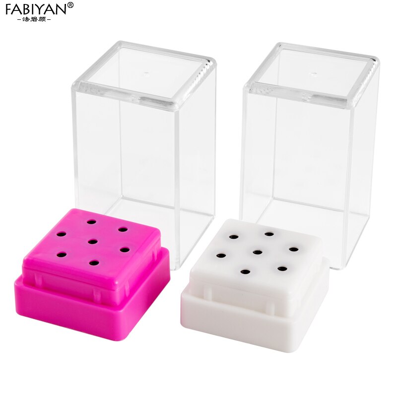 7 Gaten Container Nail Art Boren Opslag Lege Doos Stand Tentoonstelling Vitrine Acryl Houder Organizer Manicure Tool