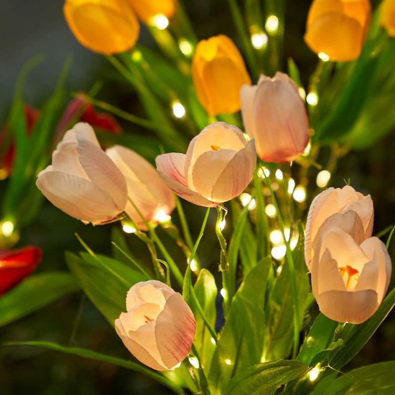 Luces solares realistas de flores de tulipán, 7 cabezales, LED, estaca de jardín, lámpara de paisaje, impermeable para jardín, balcón, patio, camino, decoración