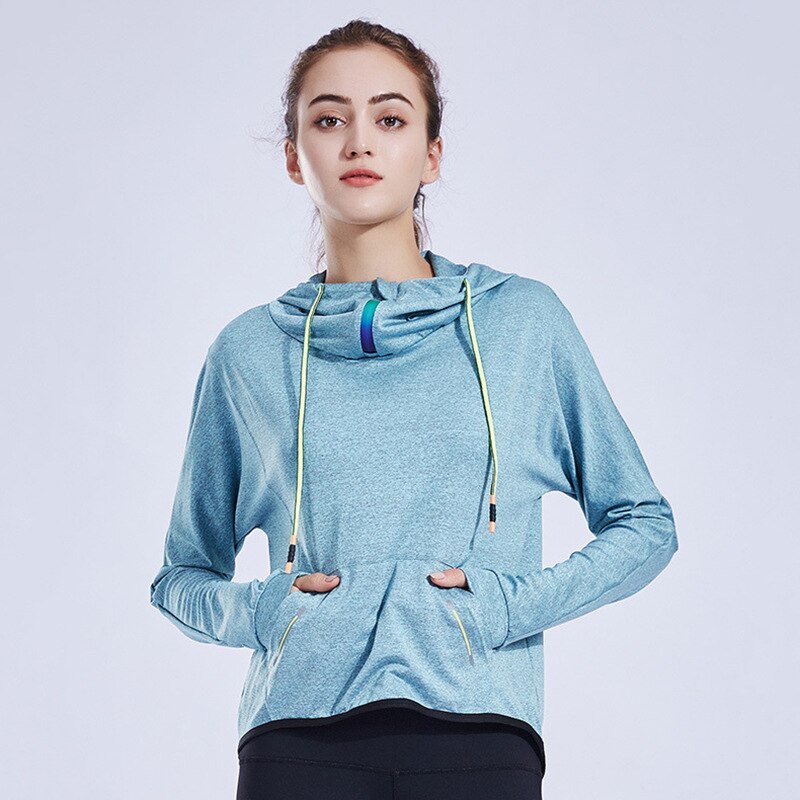 Løst afslappet hætteklædt sport top lynlås bluse kvinders løb frakke fitness langærmet: Lysegrøn. / S