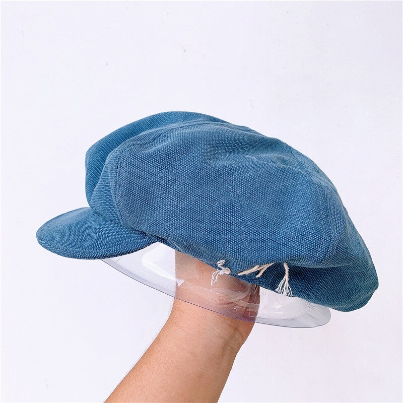 Spring Painter Hat Female Japanese Lady Cloud Hat Beret Autumn Retro Cotton Linen Newsboy Hat Octagonal Hat: Blue