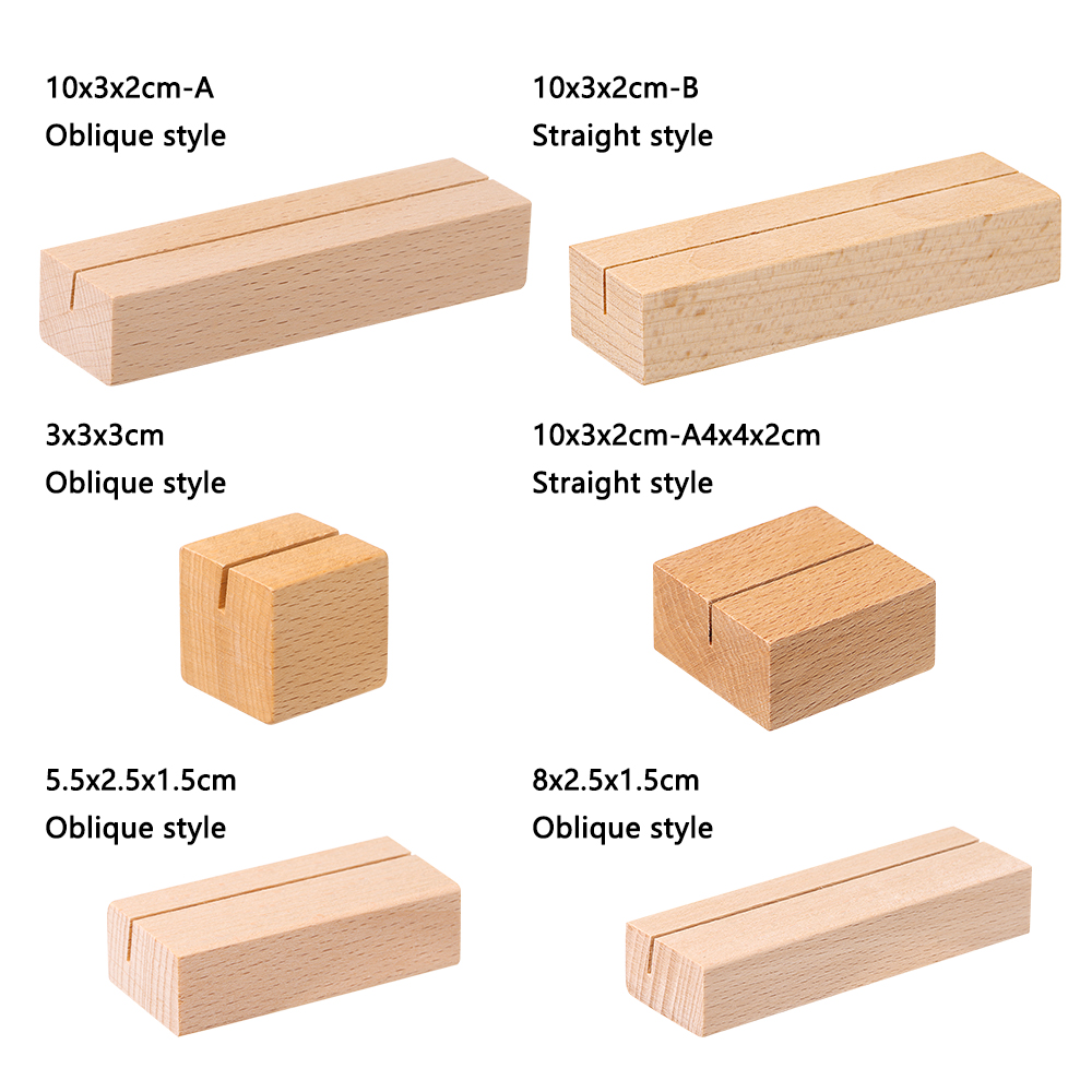 Wooden Business Card Holder Rectangle Wood Block Photo Picture Stand Wedding Party Table Name Number Clips Desktop Menu Holder