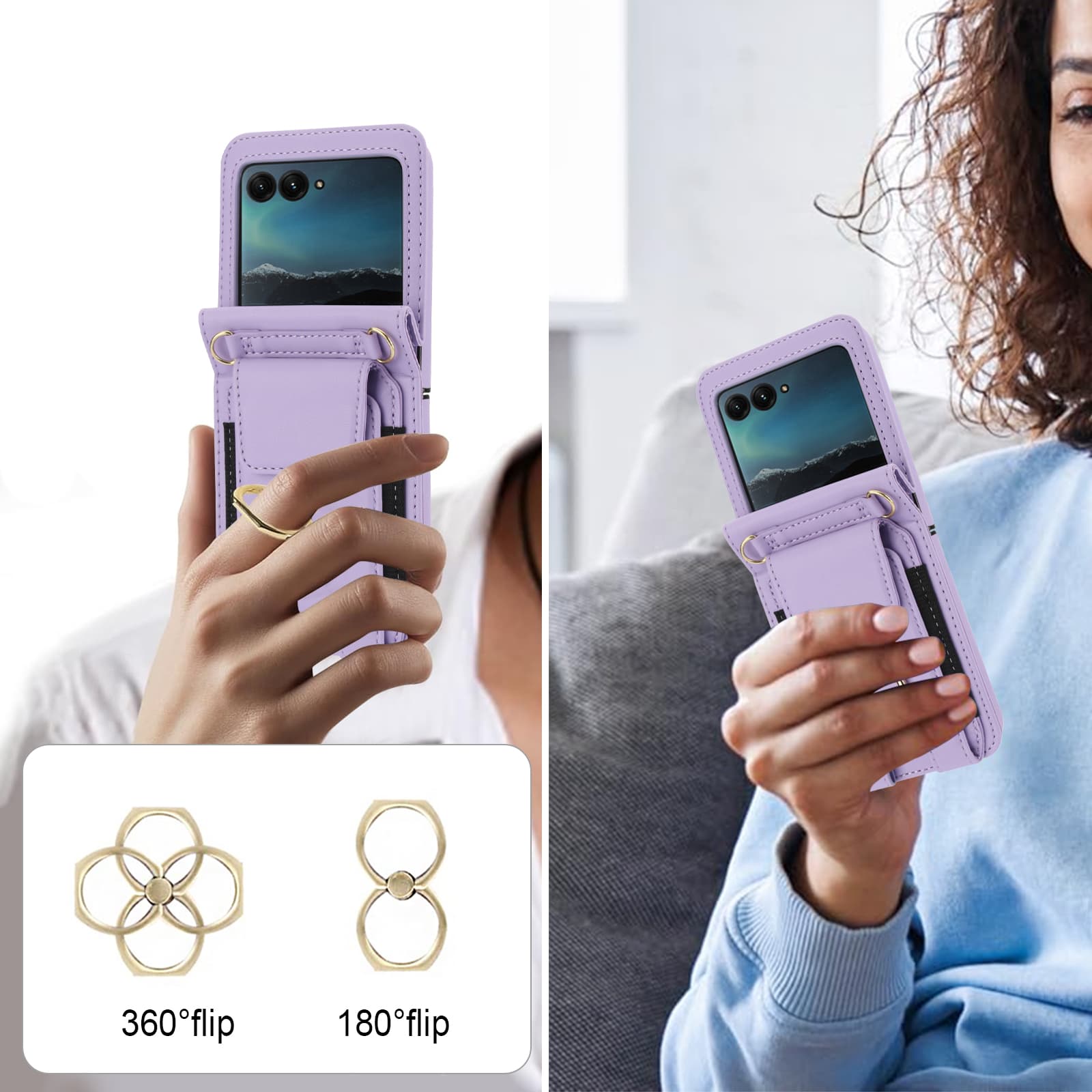 Ringholder, armbånd, kortholder, crossbody-læderetui til motorola moto razr 50 50 ultra 40 40 ultralangt cover med snor og pung