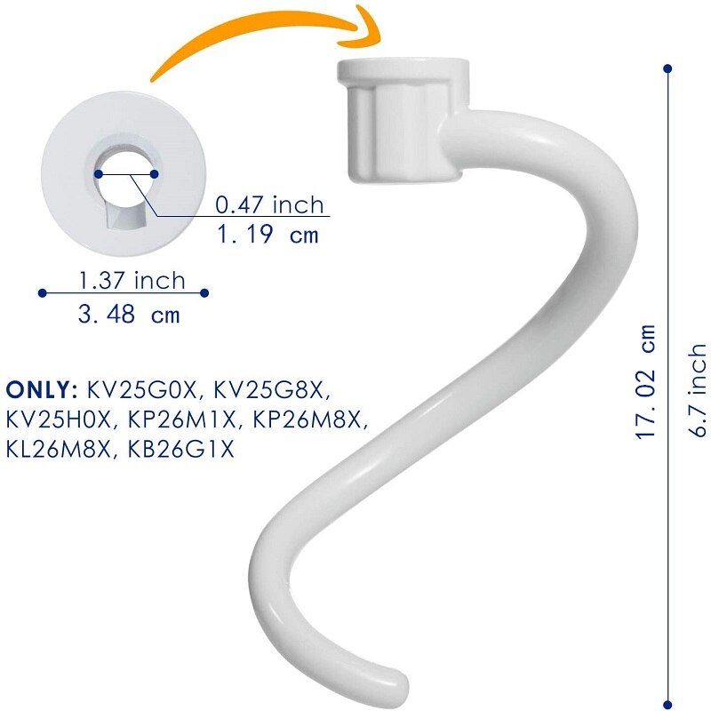 Reusable Spiral Coated Metal Dough Hook Attachment Replacement for Kitchenaid Stand Mixer Bowl-Lift Model KV25G0X for Home