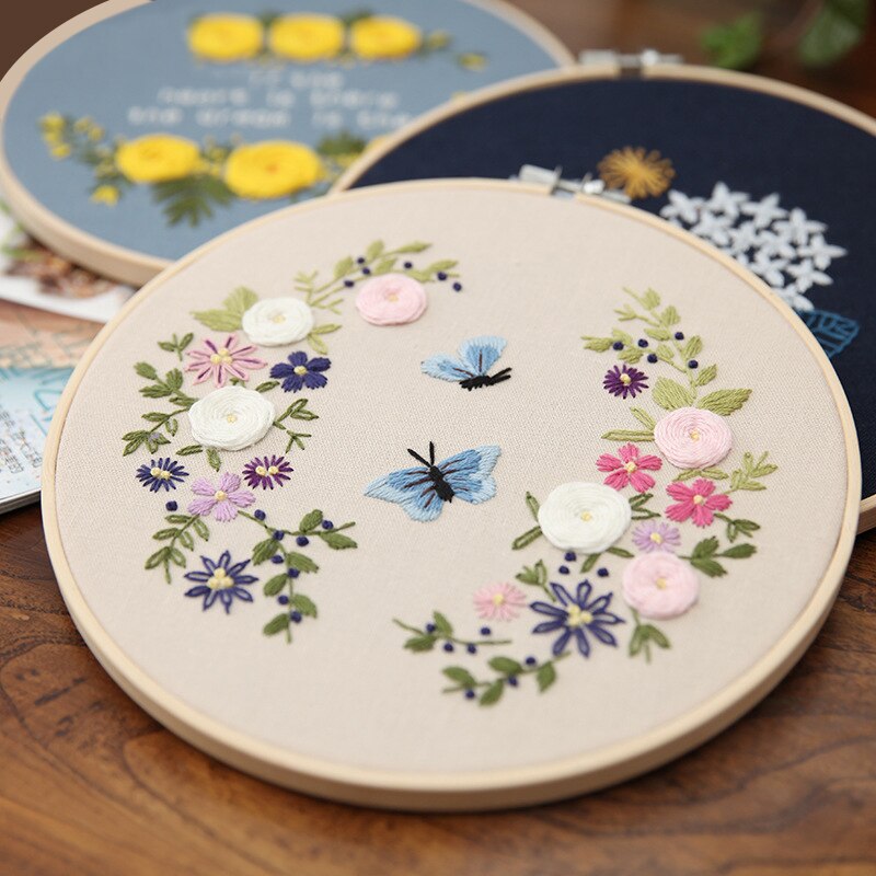 Kit de démarrage de broderie 3D avec motifs de fleurs et de plantes, pour bricolage, outils et fils de couleur, fournitures artisanales faites à la main