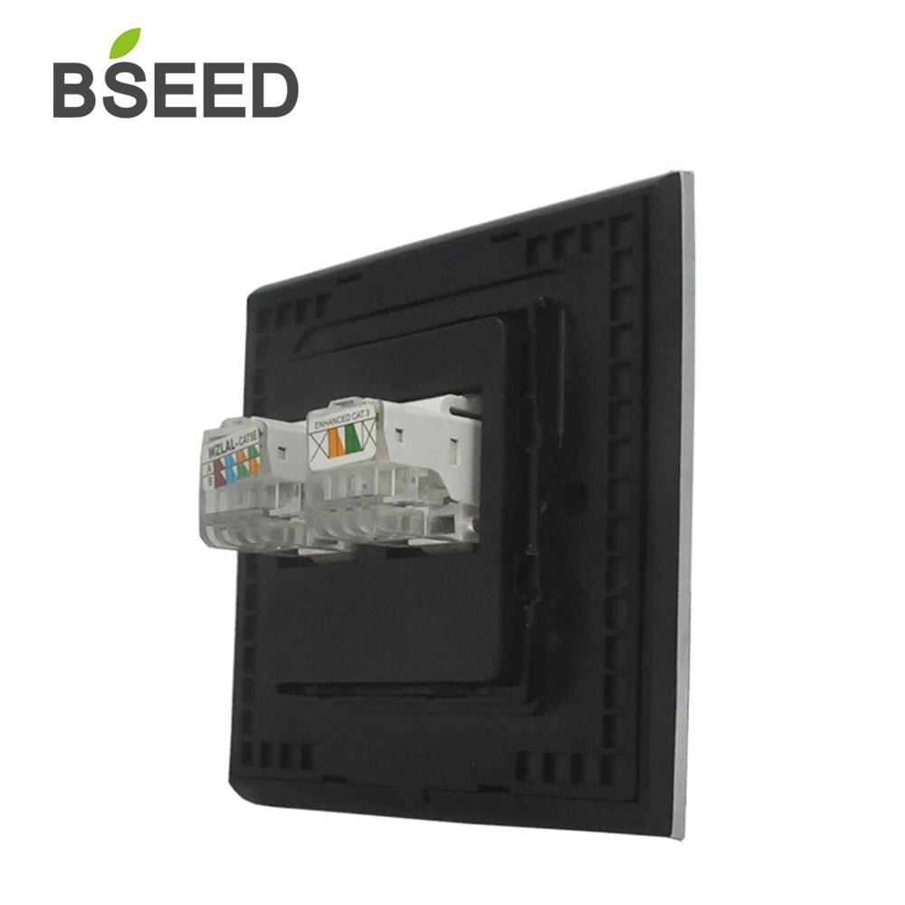 BSEED TEL And Data Socket 110-250V Brushed Metal UK EU Standard RJ11 Telephone And Data RJ45 Lan Cable Jack TEL&PC Wall Socket