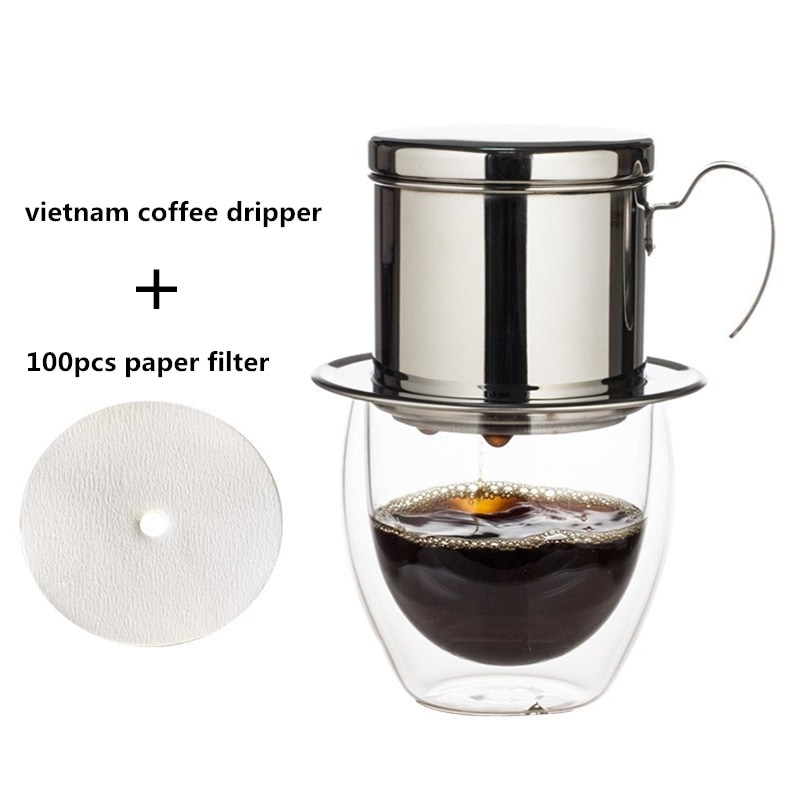 Rvs Vietnam Koffie Druppelaar Filter Pot En 100 Stuks Papieren Filter Set Vietnam Drip Pot Filter Kopje Koffie Filter gereedschap
