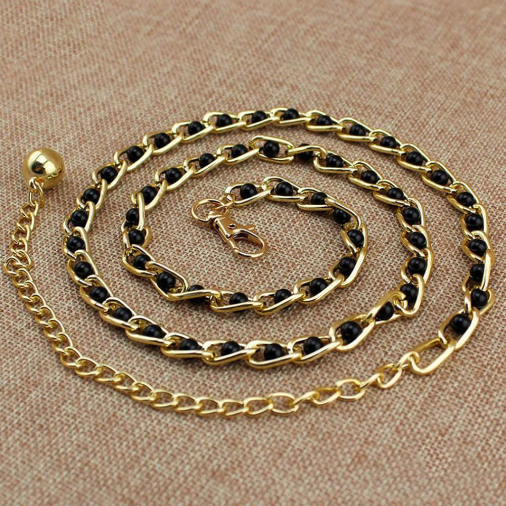 Women's Candy Color Pearl Beads Metal Thin Waist Belts Luxury Brand Harajuku Slim Chain Belt Dress Accessories Cinturon Mujer