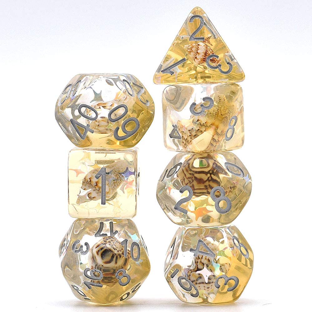 7Pcs/Set Conch DND Dice D&D Dice D4 D6 D8 D10 D% D12 D20 Polyhedral Games Dice Set for Table Games MTG RPG: Yellow