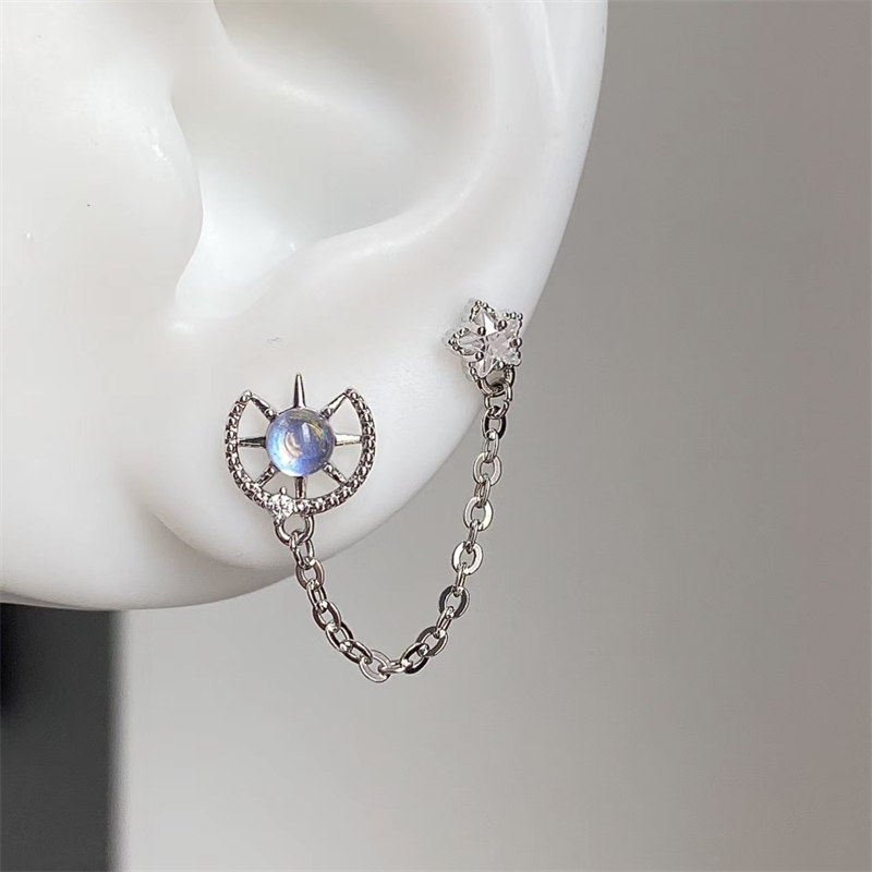 1 stücke glänzend Kreuz Blau Zirkon 316L Edelstahl Ohr Knochen Nagel Y2K Silber Farbe Ohrring für Frauen Cochlea zubehör: Rhodium überzogen