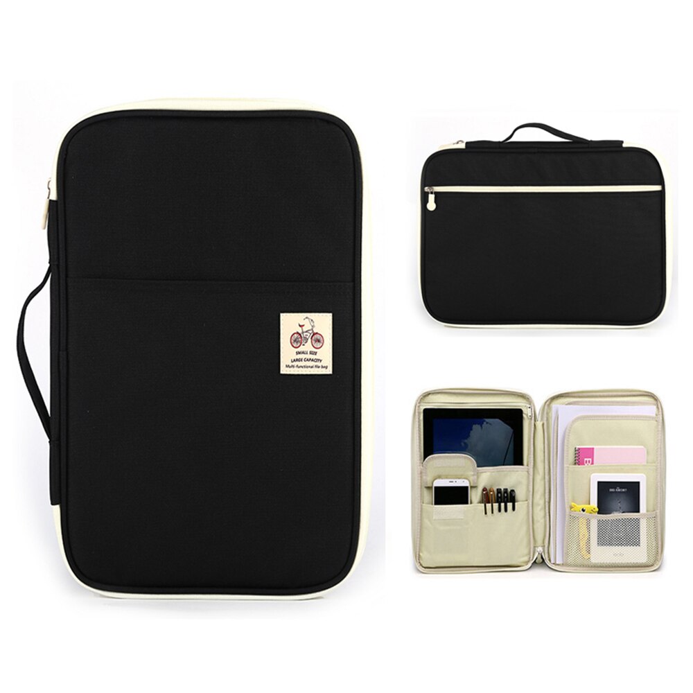 Multi-functional A4 Document Bags Filing Pouch Portable Waterproof Oxford Cloth Organized Tote Notebooks Ipad Computer Bags: Black