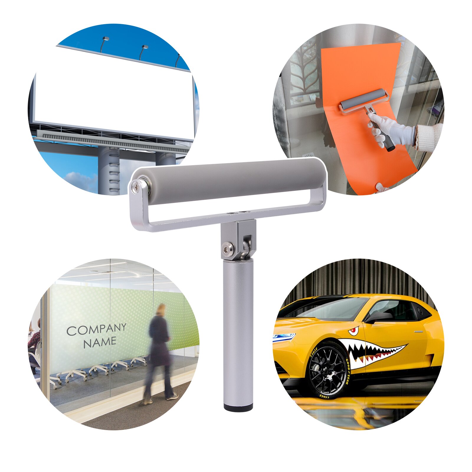 FOSHIO 8" Vinyl Car Wrap Roller Rubber Wheel Squeegee Carbon Fiber Film Window Tint Install Smooth Rolling Tool Car Accessories