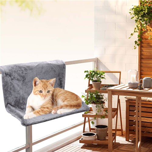 Rinocats Cat jaula con hamaca radiador ventana Cama tumbona cojinetes Cama Gato ajustable cálido asiento tipo estante casa para gatos domésticos: Gray