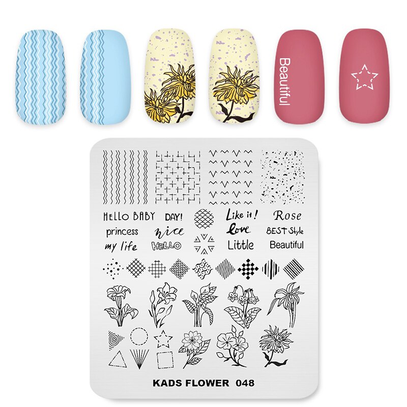 Nail Art Stamp Template Words Letter Small Patterns Nail Stamping Plate DIY Image Printing Plate Stainless Steel Stencils: Flower 048