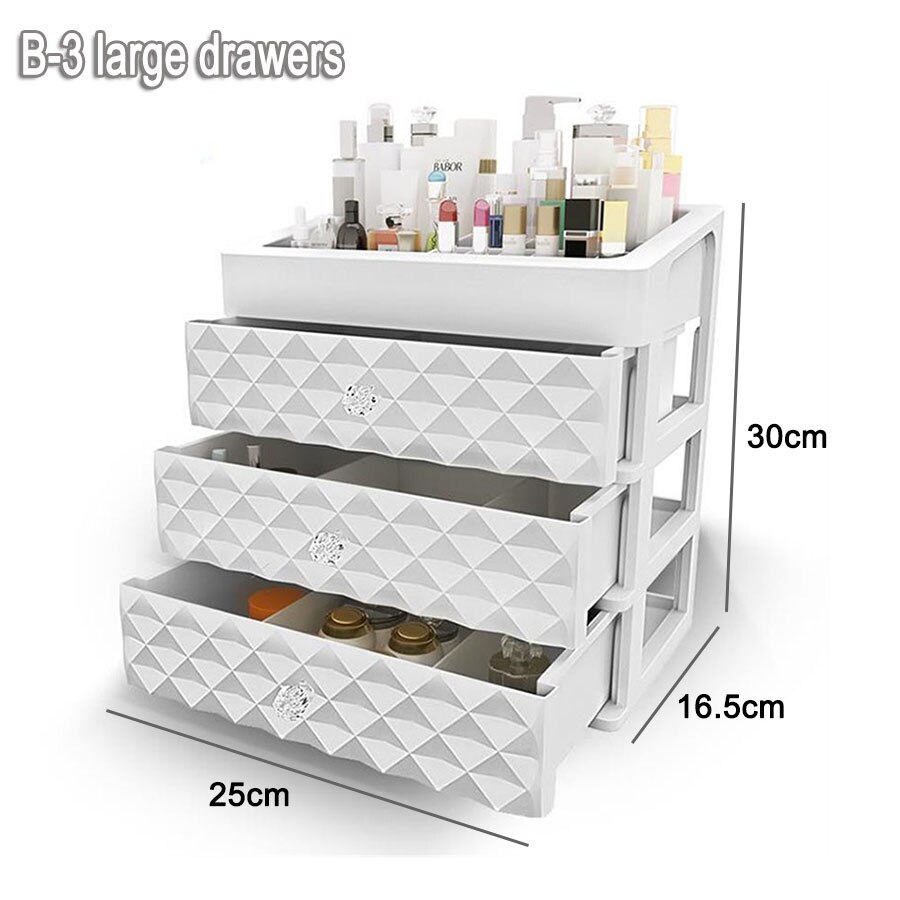 Large Novel Make Up Drawer Organizer Women Makeup Boxes Cosmetics Storage Box Female Jewelry Case Desktop Dresser Tidy Organizer: B-White XL