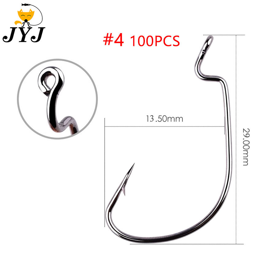 JYJ 100 pièces beaucoup d'hameçon de pêche offset, # 5/0 # 1/0 # 1 ... # 8 toutes tailles d'acier à haute teneur en carbone pour appâts à ver souple avec de grands yeux: Rouge
