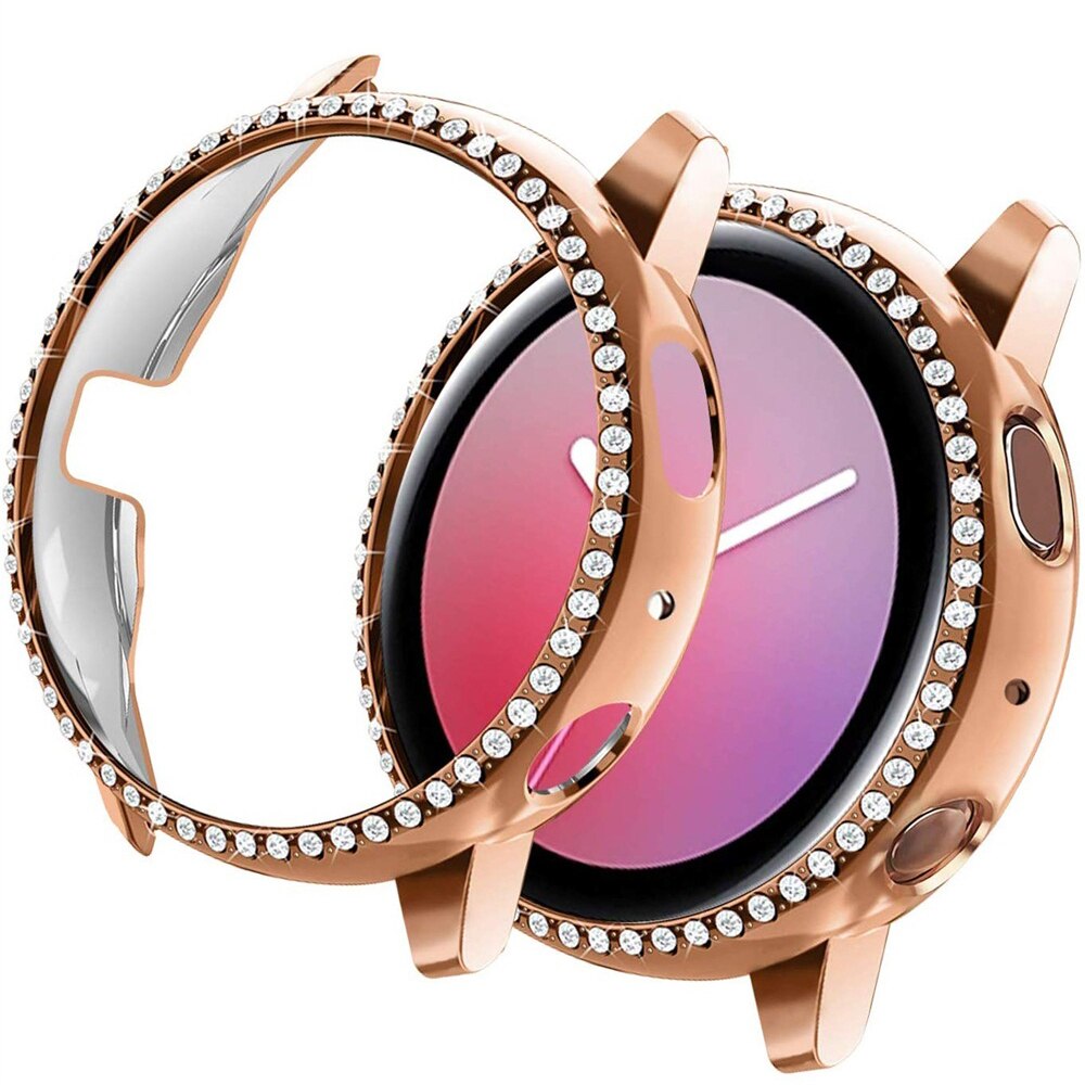Bling diamond hard pc klokkekasse støtfangerramme heldeksel deksel beskytter shell skin for samsung galaxy watch active 2 40mm 44mm: Rose gull / 2 - 3.9 tommer