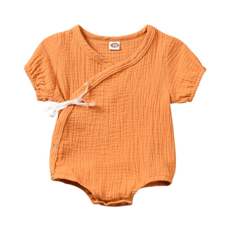 Barboteuse unie à manches courtes pour -né garçon et fille, combinaison en coton à lacets, tenue de soleil, vêtements, 4 couleurs, 0-18M