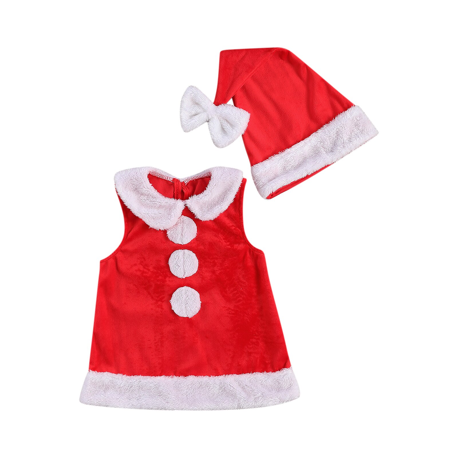 2 Stuks Christmas Party Baby Meisjes Jongens Vest Tops Kleding Kraag Fleece Mouwloze Tops + Hoed 2 Stuks Peuter Infant kostuums 0-3Y: 18m