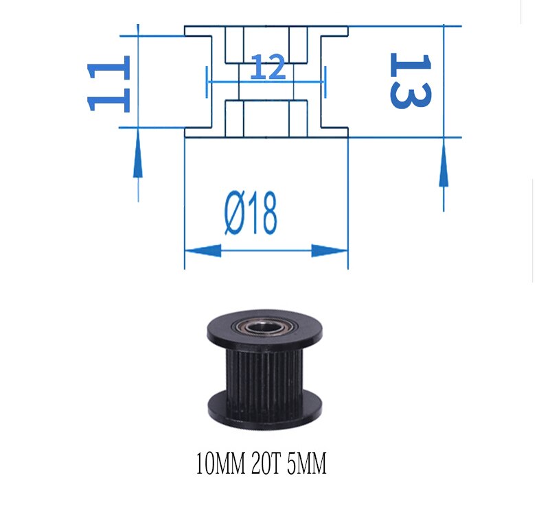 GT2 koła koło rozrządu 16-zębów 20-zęby z 3mm lub 5mm otwór z łożyskami do 3D części drukarki pasek rozrządu 6mm 10mm: 10mm 20T 5mm B