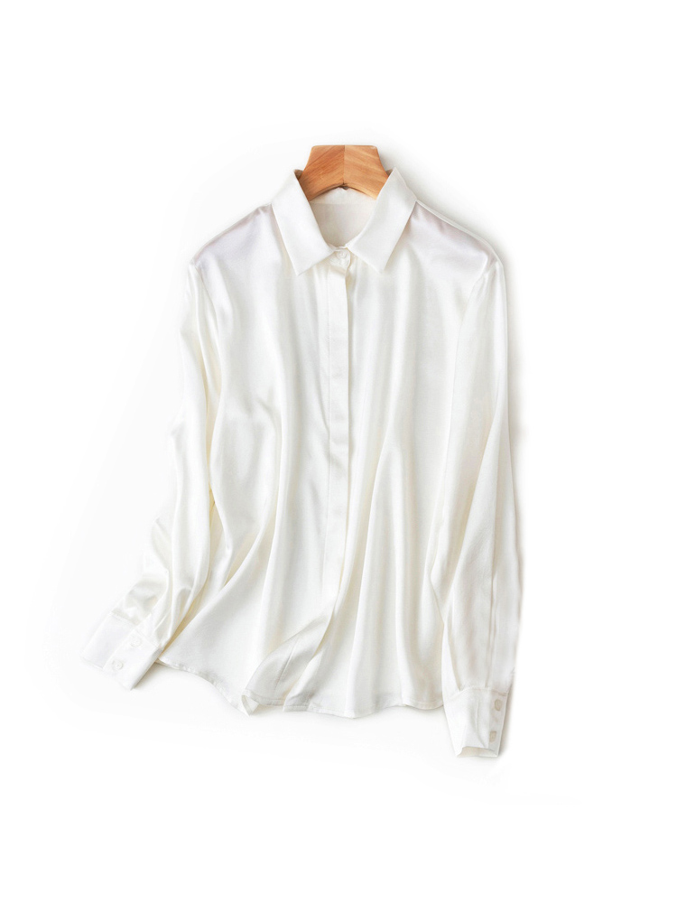 SuyaDream-camisas lisas de seda 93% auténtica para mujer, Blusa de manga larga de 7% licra, Top para oficina, primavera y otoño, 2022: XXL / Blanco