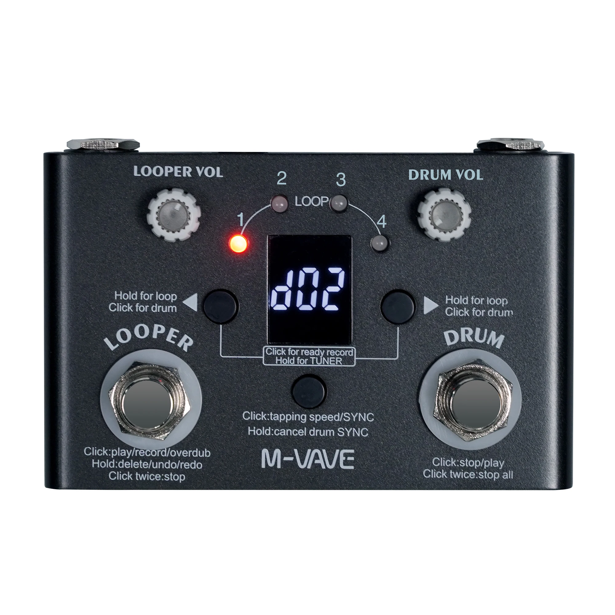 M-vave Lost Tempo V2 Drum Machines y Looper Pedal de efecto de guitarra incorporado 30 tambores 11 minutos de tiempo de recificación sintonizador de alta precisión: Negro