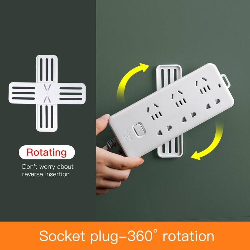 Fijador de enchufe sin perforaciones, adhesivo de pared para organizar tu hogar, cables, fijar enchufes y regletas, soporte: 360Rotating