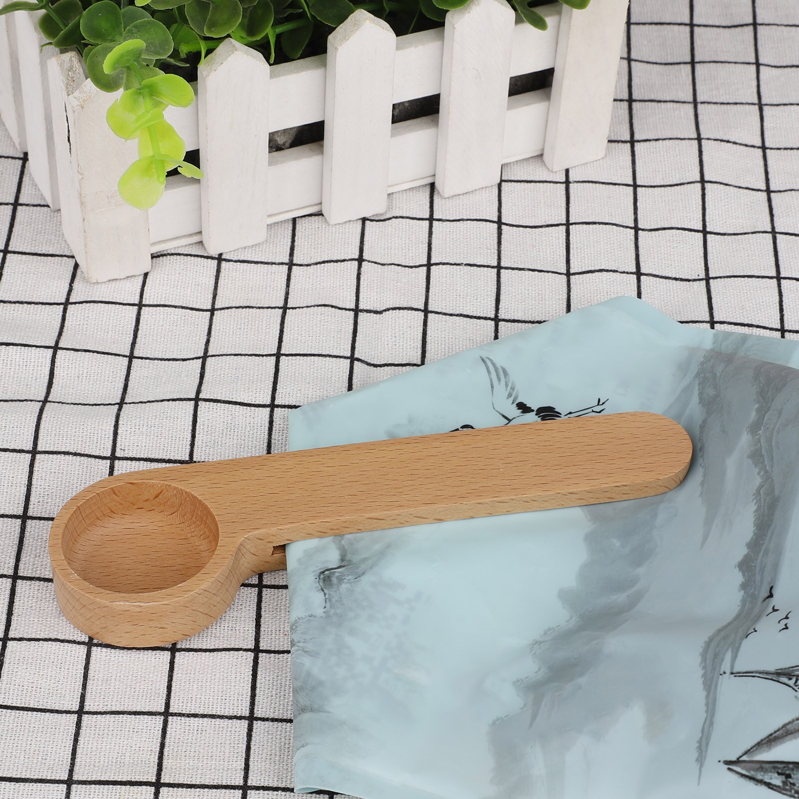 Wooden Measuring Spoon 2 In 1 Handle Scoop Coffee Scoop Seal Bag Clip Spoon Measuring Long Tablespoon Wooden Beech Coffee Tongs