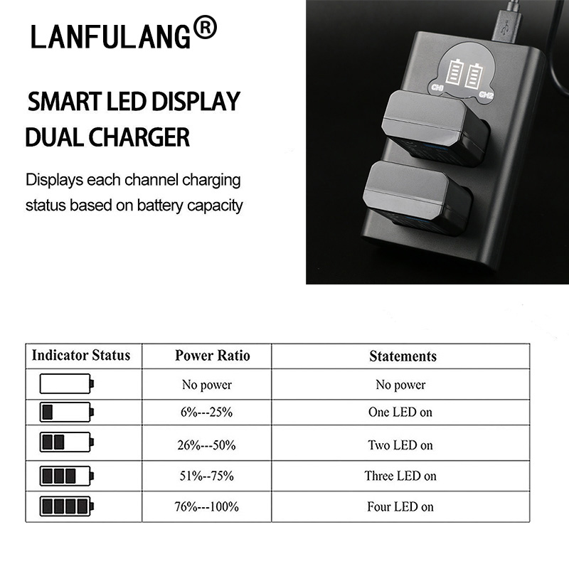 Kaksois-LED Kameran Akkulaturi NP-FZ100, NP-FW50, LP-E6, LP-E17, EN-EL14, EN-EL15