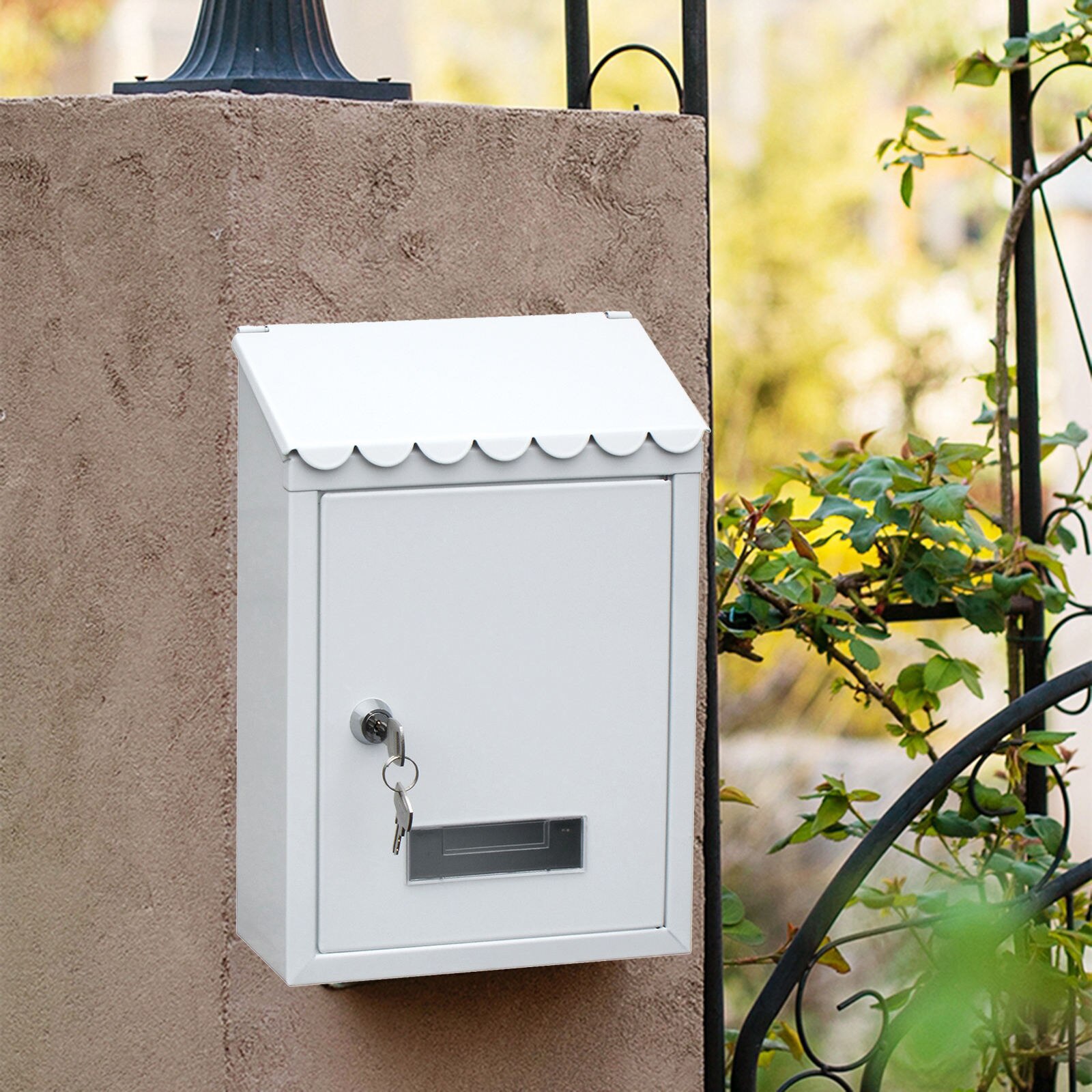 Metal Rustproof Post Box Wall-Mounted Key Locking Premium Mailbox with Top-Loading Letter Slot Box Case